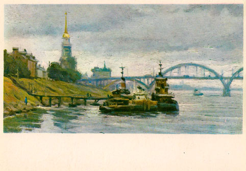 Почтовая открытка «Рыбинск. Набережная и новый мост через Волгу» - 1974г., СССР